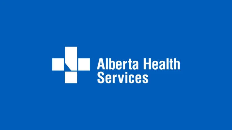 Alberta Health Services logo in white on a blue background