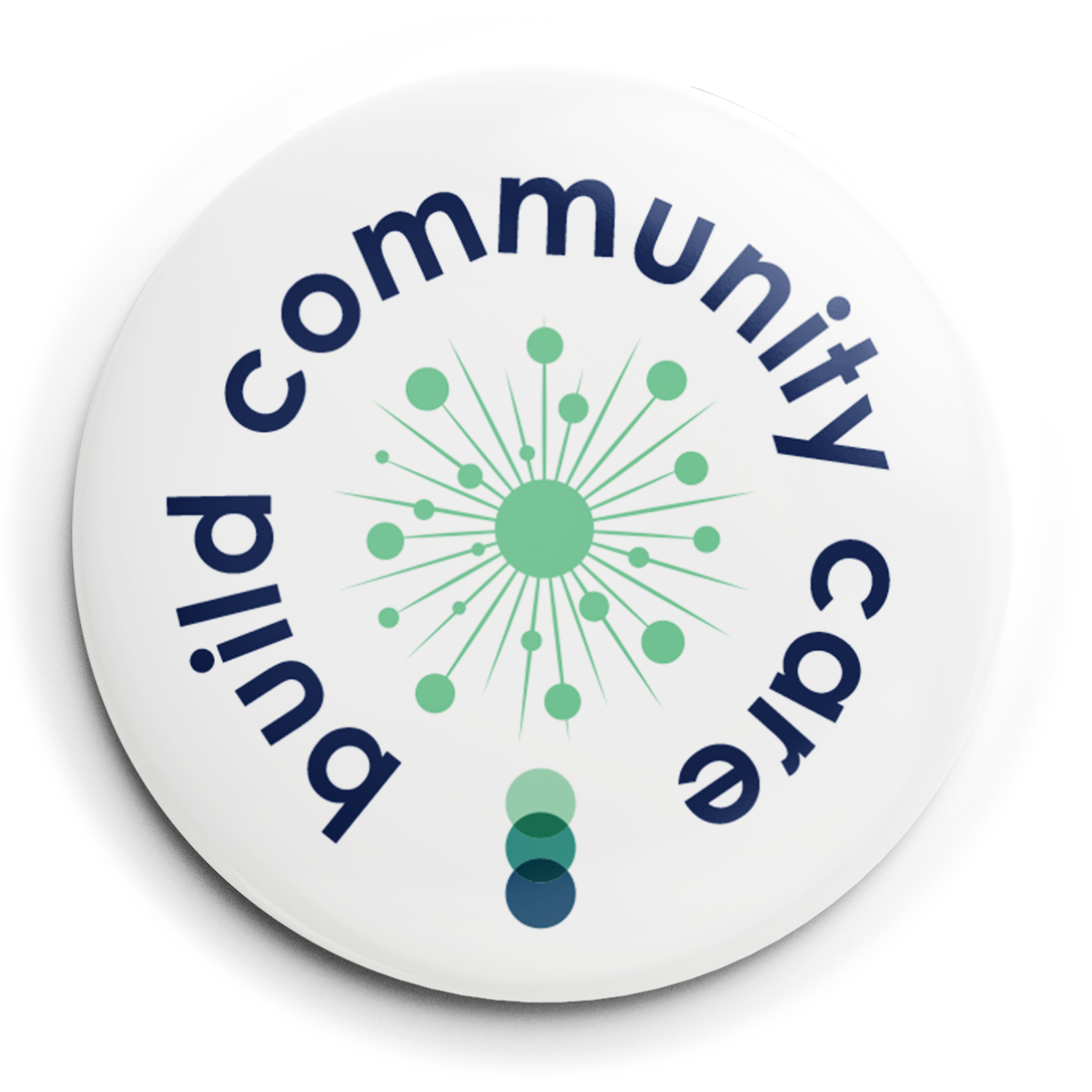 A button with the icon for diversity and inclusion programming at SACE features the words "build community care"