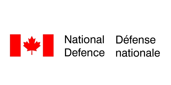 Canadian flag with text that reads "National Defence Défense nationale"