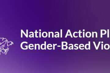 Map Of Canada Outline And Text That Says "National Action Plan To End Gender-Based Violence" On A Purple Background