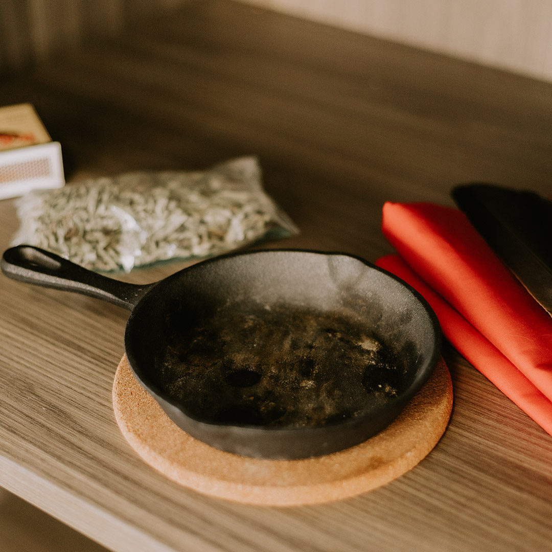 close up of smudging kit