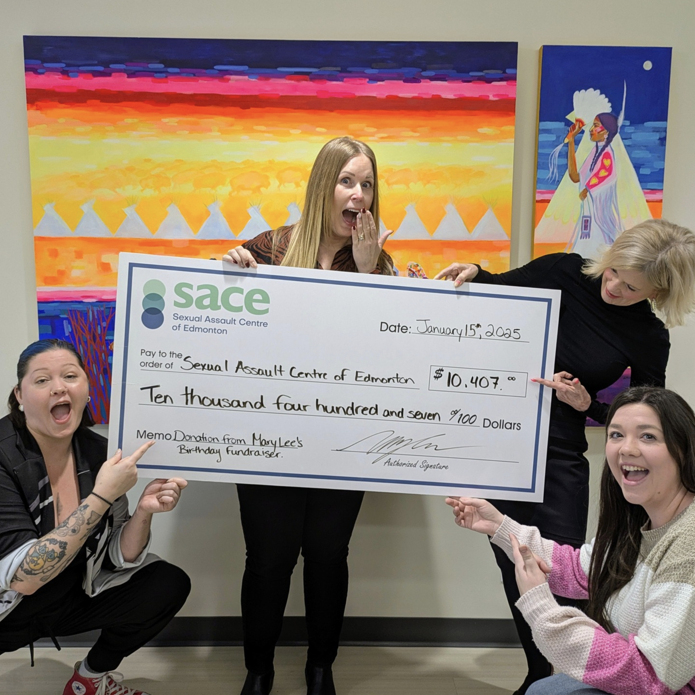 Star SACE fundraiser Mary Lee's $10,407 cheque from her birthday fundraiser.